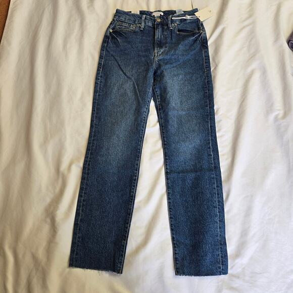 NWT Good American Good Classic High-Rise Straight Jeans Size 4/27 Raw Edge Denim - Picture 4 of 12